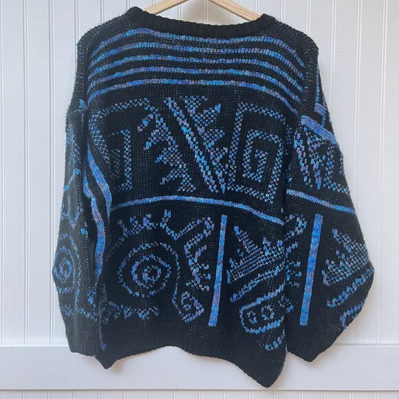 Fabe Vintage Aztec Pattern Long Sleeve Sweater Eye Swirl VTG Grandpa Mariana - Picture 3 of 9